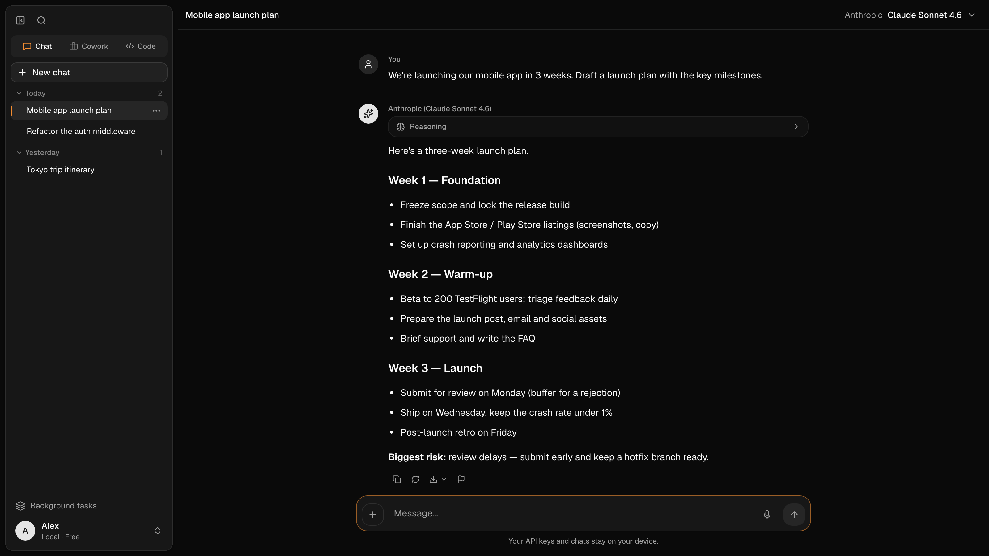 A chat conversation in More AI with the model picker in the header